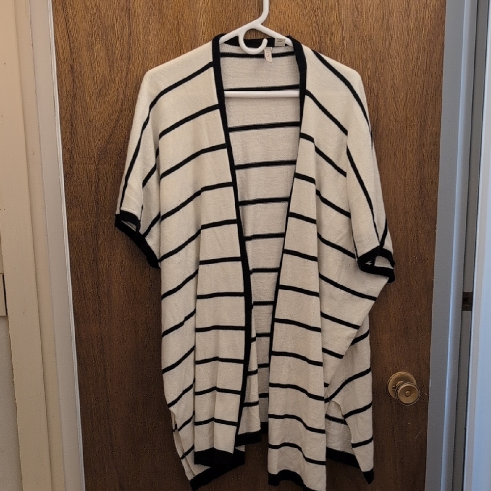 Ann Taylor Black and White Striped Cardigan